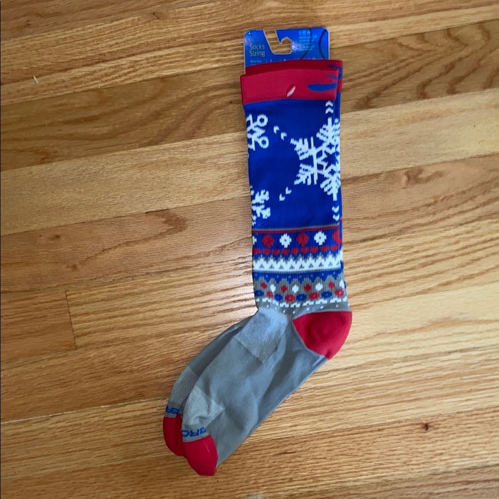 Brooks Blue and Red Casual Socks with Festive Patterns